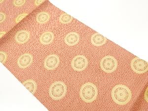 丸文に菊模様織出し開き名古屋帯（額縁仕立て）